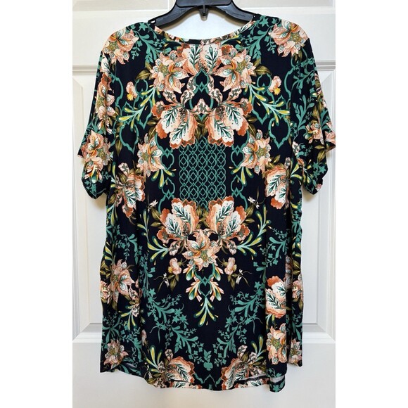 JM COLLECTION WOMENS TOPS FLORAL PULLOVER SHORT SLEEVE CREW NECK KNIT MULTICOLOR - Picture 4 of 7